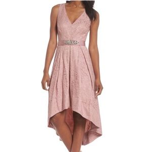 Eliza J Belted Pink Lace High/Low Evening Gown Dress - Size 10